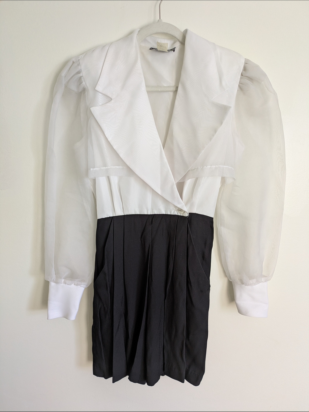 Statement White and Black Puff-Sleeve Dress